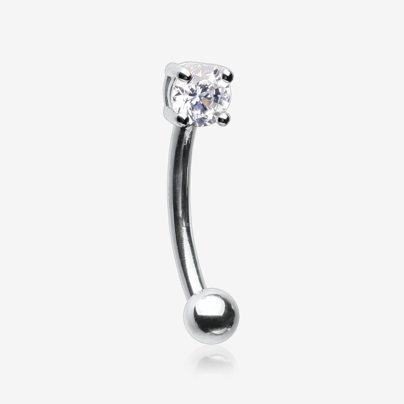 14 Karat White Gold Prong Set Gem Sparkle Curved Barbell