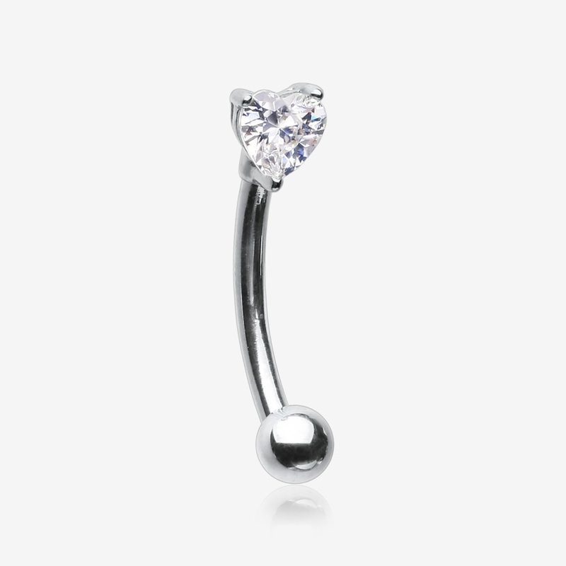 14 Karat White Gold Prong Set Heart Gem Sparkle Curved Barbell