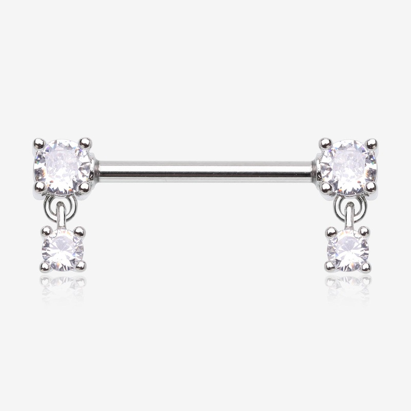 A Pair of Brilliant Sparkle Gem Dangle Nipple Barbell 14 GA (1.6mm), 1/2″ (12mm)