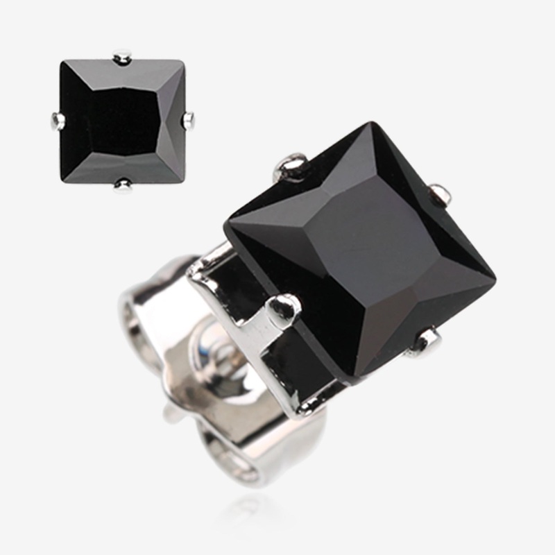 A Pair of Brilliant Sparkle Square CZ Stud Earrings* Gem Size: 3mm (0.1 ct EQV)
