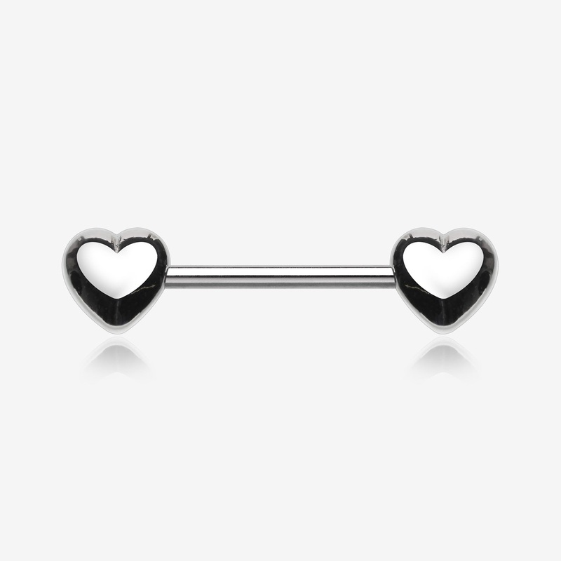 A Pair of Classic Fluffy Heart Steel Nipple Barbell 14 GA (1.6mm), 1/2″ (12mm)