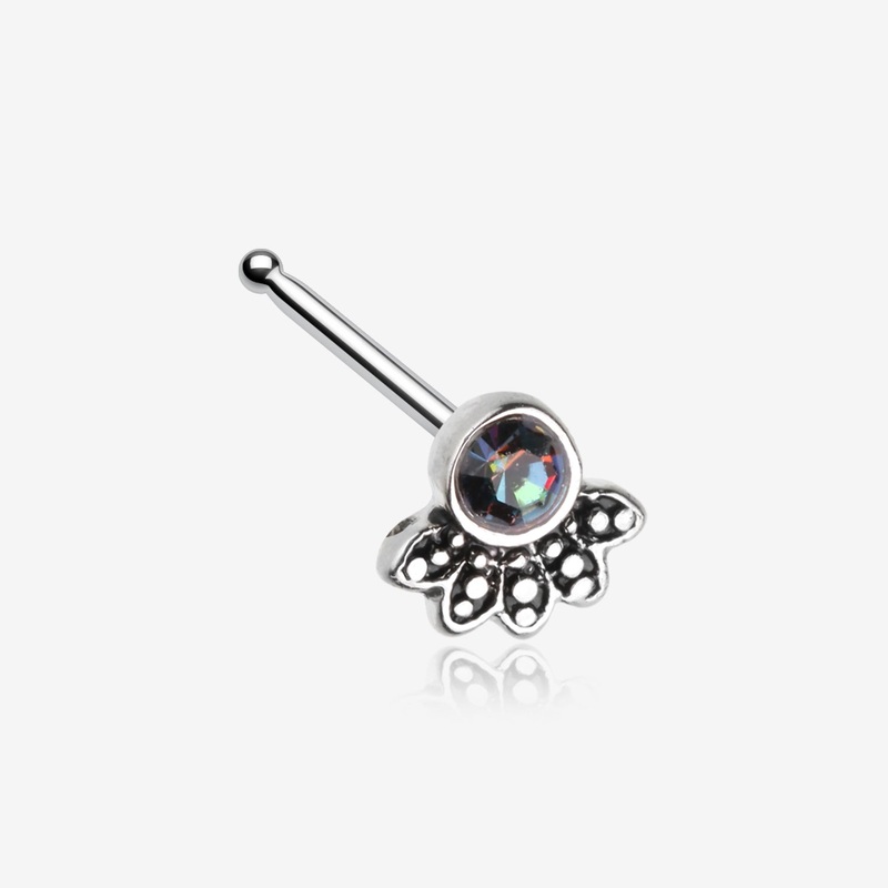 Antique Bali Floral Sparkle Nose Stud Ring