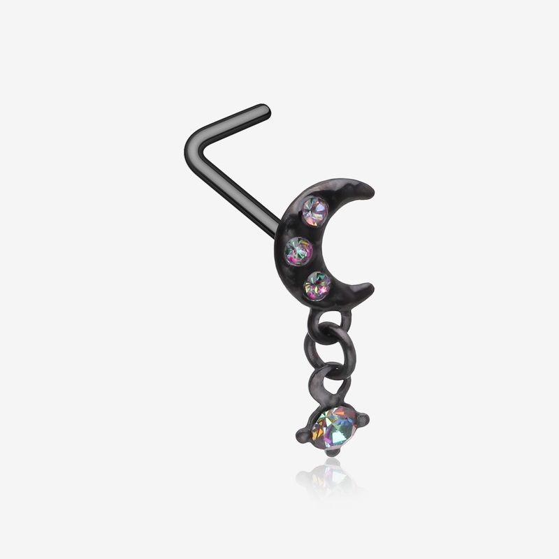 Blackline Midnight Crescent Moon Sparkle Dangle L-Shaped Nose Ring