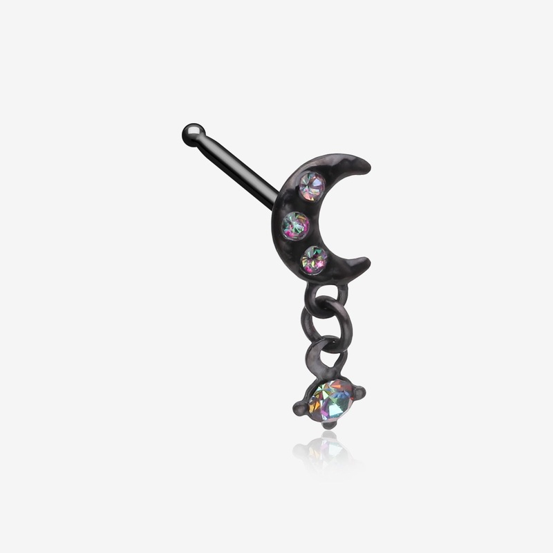Blackline Midnight Crescent Moon Sparkle Dangle Nose Stud Ring