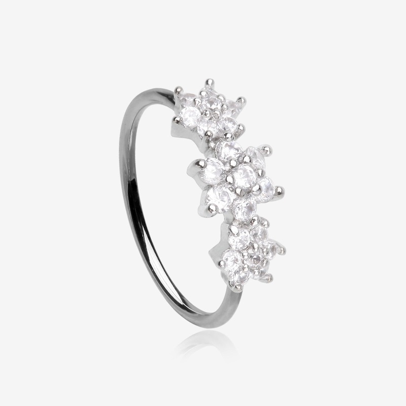 Brilliant Blooming Flower Multi-Gem Bendable Hoop Ring 20 GA (0.8mm), 5/16″ (8mm)