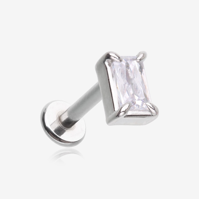 Brilliant Sparkle Baguette Prong Gem Top Flat Back Stud Labret