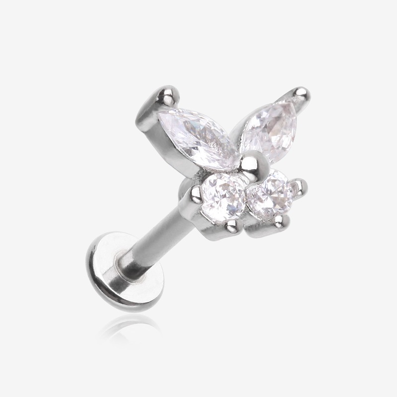 Brilliant Sparkle Butterfly Prong Gem Top Flat Back Stud Labret