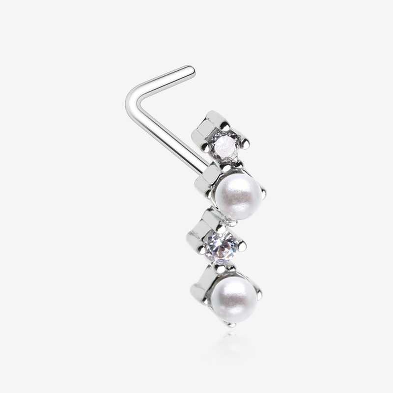 Brilliant Sparkle ZigZag Pearlescent Multi-Gem L-Shaped Nose Ring