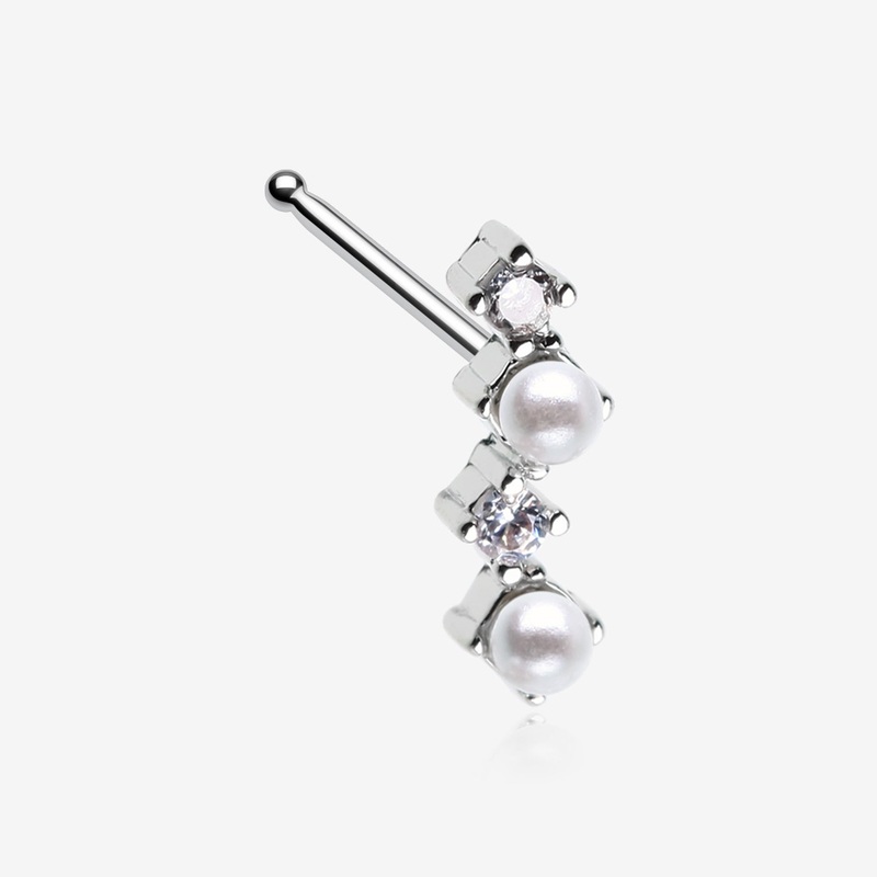 Brilliant Sparkle ZigZag Pearlescent Multi-Gem Nose Stud Ring
