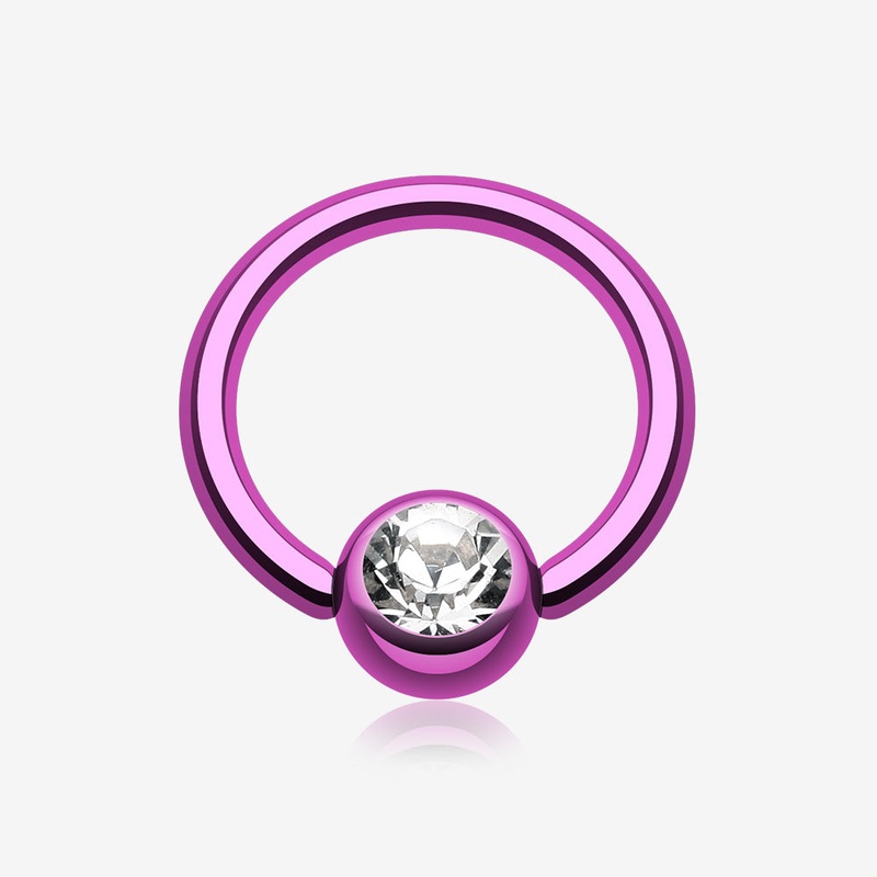 Colorline PVD Gem Ball Captive Bead Ring* Purple 14 GA (1.6mm), 3/8″ (10mm), Ball: 5mm