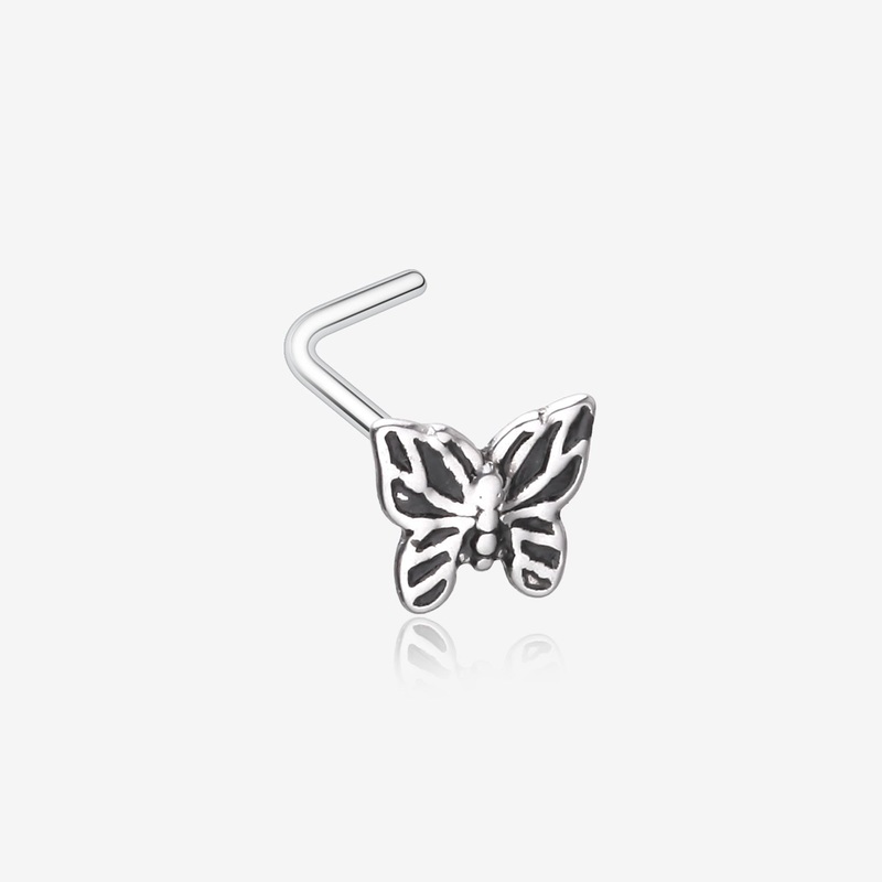 Elegant Goth Butterfly L-Shaped Nose Ring