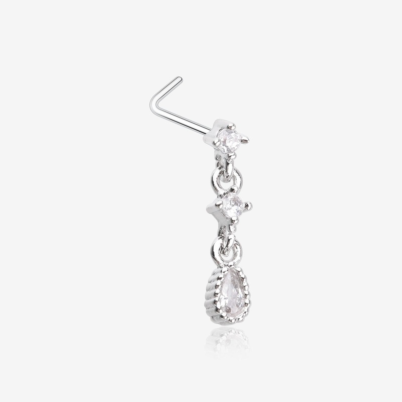 Fairytale Droplets Multi-Gem Teardrop Dangle L-Shaped Nose Ring