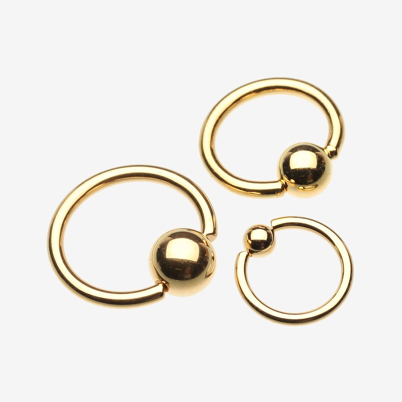 Gold Plated Basic Captive Bead Ring* 12 GA (2mm), 1/2″ (12mm), Ball: 6mm