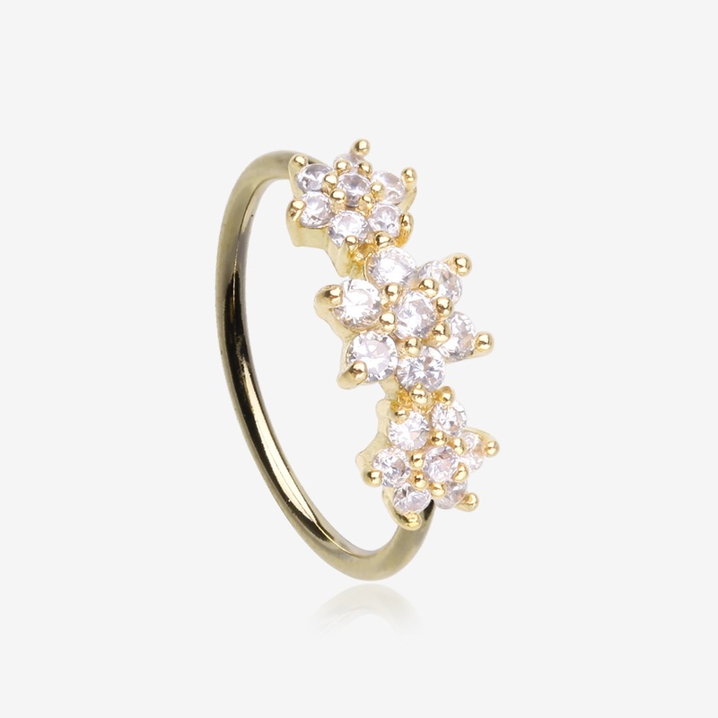 Golden Brilliant Blooming Flower Multi-Gem Bendable Hoop Ring 20 GA (0.8mm), 5/16″ (8mm)