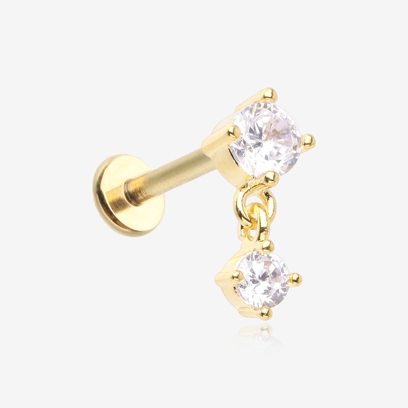 Golden Brilliant Sparkle Dainty Dangle Prong Gem Top Flat Back Stud Labret