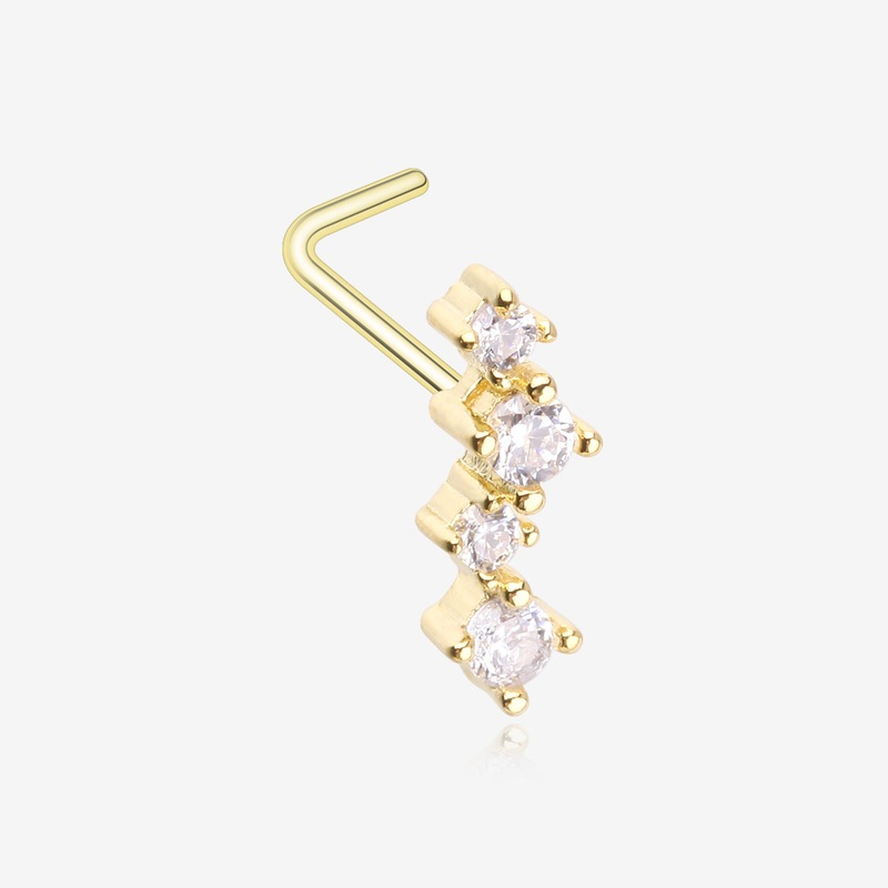 Golden Brilliant Sparkle ZigZag Multi-Gem L-Shaped Nose Ring