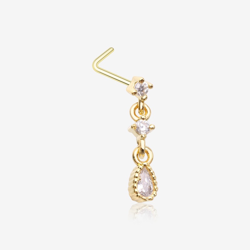 Golden Fairytale Droplets Multi-Gem Teardrop Dangle L-Shaped Nose Ring