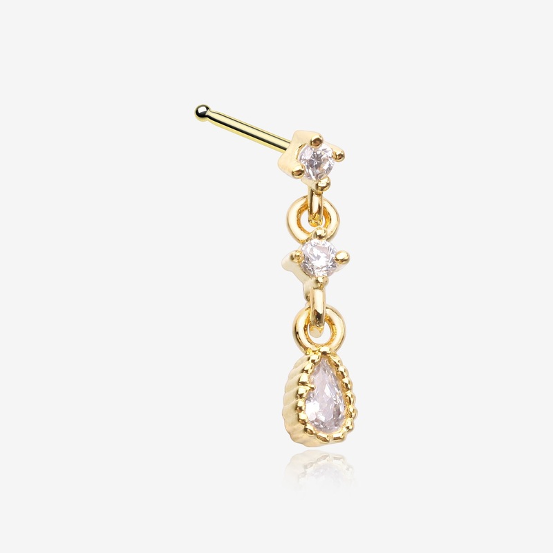 Golden Fairytale Droplets Multi-Gem Teardrop Dangle Nose Stud Ring