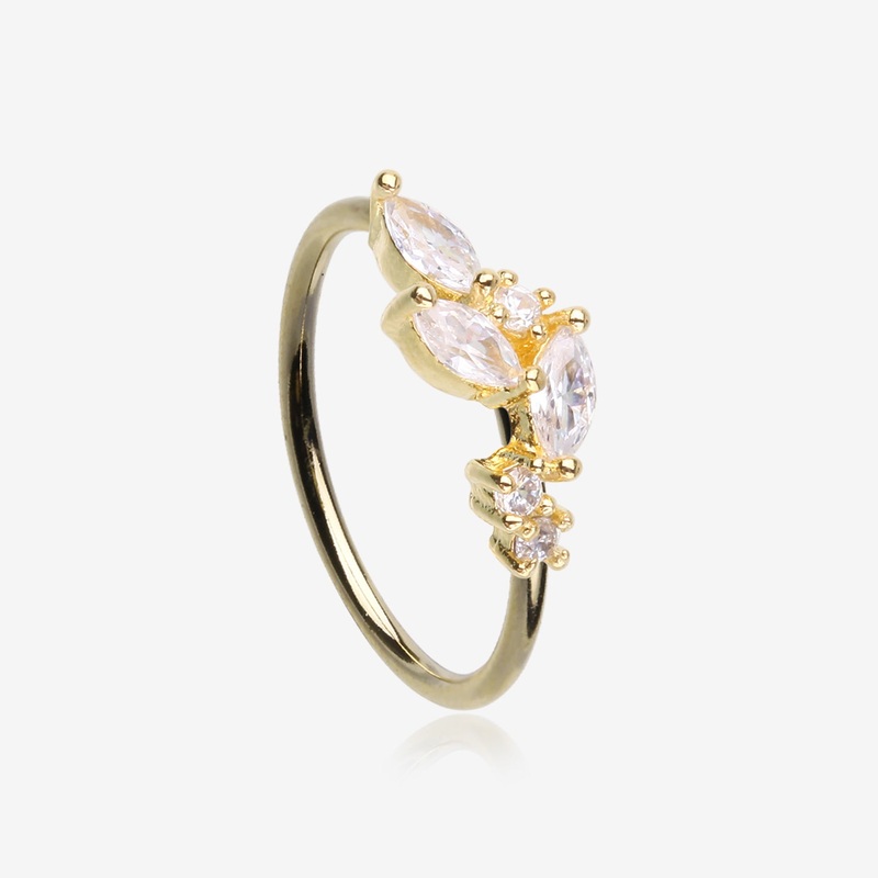Golden Marquise Sparkle Leaflet Vine Multi-Gem Bendable Hoop Ring 20 GA (0.8mm), 5/16″ (8mm)