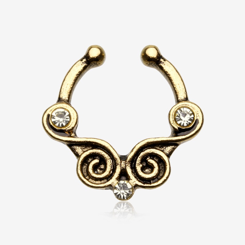 Golden Tribal Kron Sparkle Fake Septum Clip-On Ring*