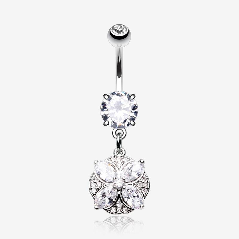 Grand Marquis Floral Sparkle Belly Button Ring*