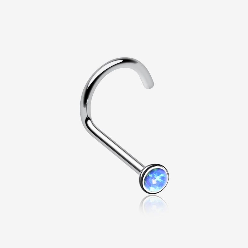 Implant Grade Titanium Fire Opal Bezel Set Top Nose Screw Ring 20 GA (0.8mm), 1/4″ (6mm), Gem: 2mm
