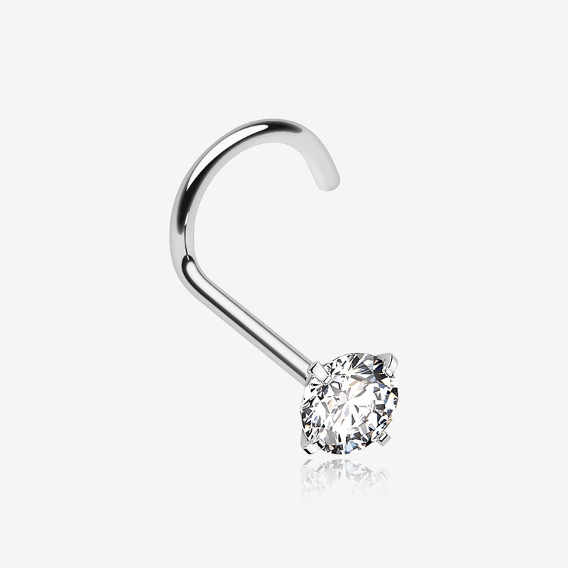 Implant Grade Titanium Gem Sparkle Prong Set Top Nose Screw Ring 20 GA (0.8mm), 1/4″ (6mm), Gem: 2mm