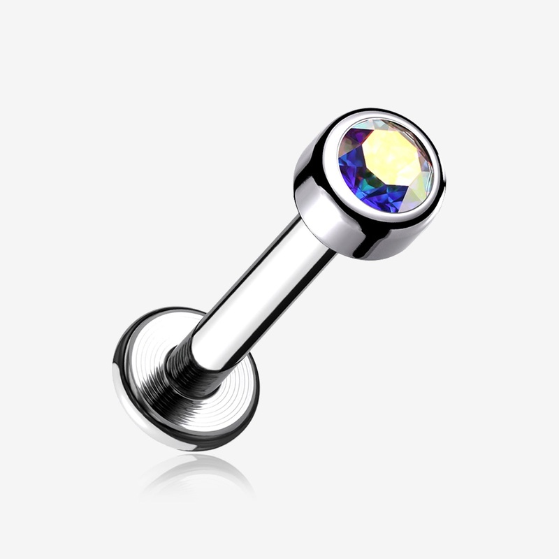 Implant Grade Titanium Internally Threaded Bezel Set Gem Ball Top Labret