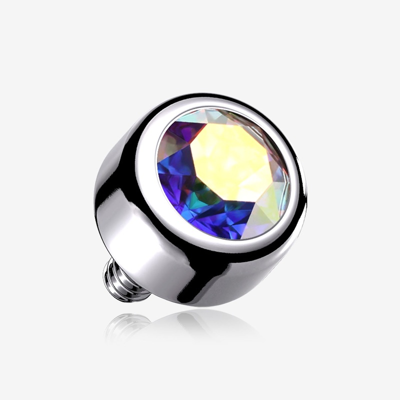 Implant Grade Titanium Internally Threaded Bezel Set Round Swarovski Crystal Part 16 GA (1.2mm), Gem: 3mm