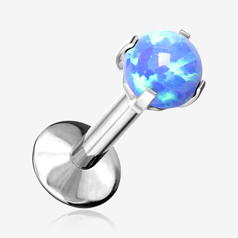 Implant Grade Titanium Internally Threaded Fire Opal Sparkle Prong Set Labret 16 GA (1.2mm), 1/4″ (6mm), Gem: 2mm