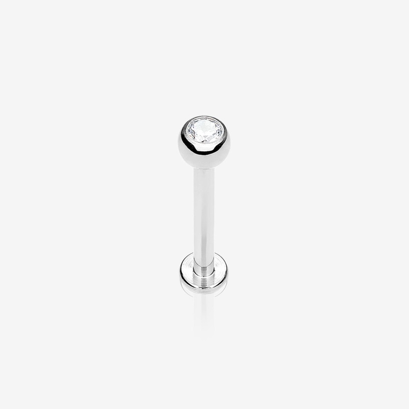 Implant Grade Titanium Internally Threaded Press Fit Gem Ball Top Labret 18 GA (1mm), 1/4″ (6mm), Ball: 2mm