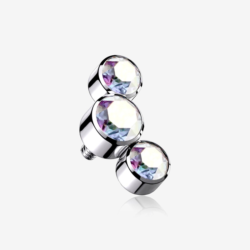 Implant Grade Titanium Internally Threaded Triple Swarovski Crystal Sparkle Top Part 16 GA (1.2mm)