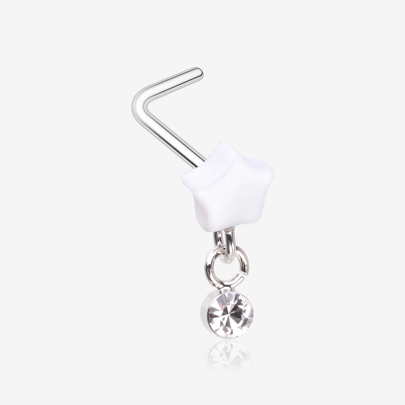Kawaii Pop Fluffy Star Dangle Sparkle L-Shaped Nose Ring 20 GA (0.8mm), 9/32″ (7mm)