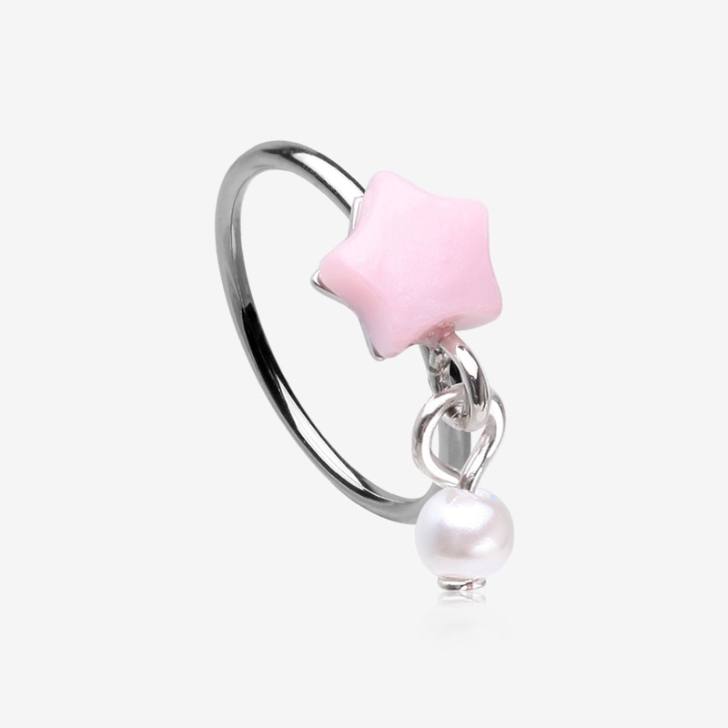 Kawaii Pop Fluffy Star Pearlescent Dangle Bendable Hoop Ring 20 GA (0.8mm), 5/16″ (8mm)