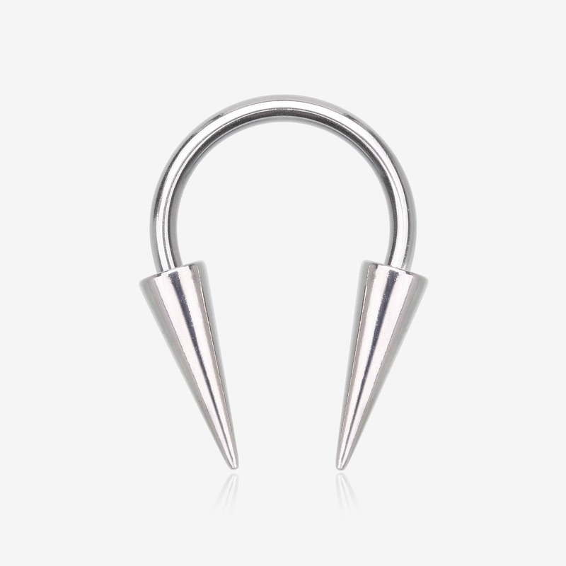 Long Spikes Steel Horseshoe Circular Barbell 20 GA (0.8mm), 1/2″ (12mm), Cone: 4x12mm