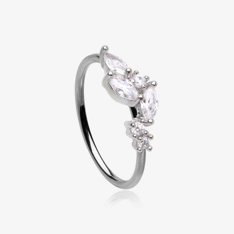 Marquise Sparkle Leaflet Vine Multi-Gem Bendable Hoop Ring 20 GA (0.8mm), 5/16″ (8mm)