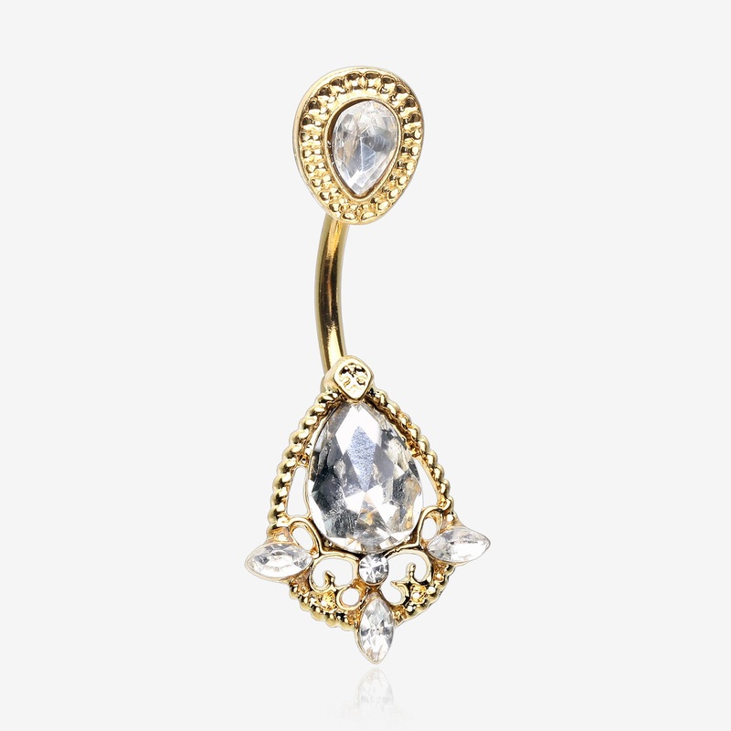 Rose Gold Elegant Teardrop Lace Sparkle Belly Button Ring*
