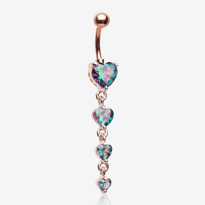 Rose Gold Radiant Heart Sparkle Cascade Chandelier Belly Button Ring*