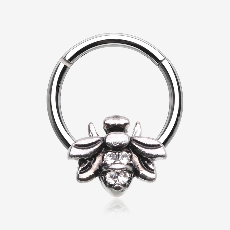 Vintage Honey Bee Sparkle Seamless Clicker Hoop Ring