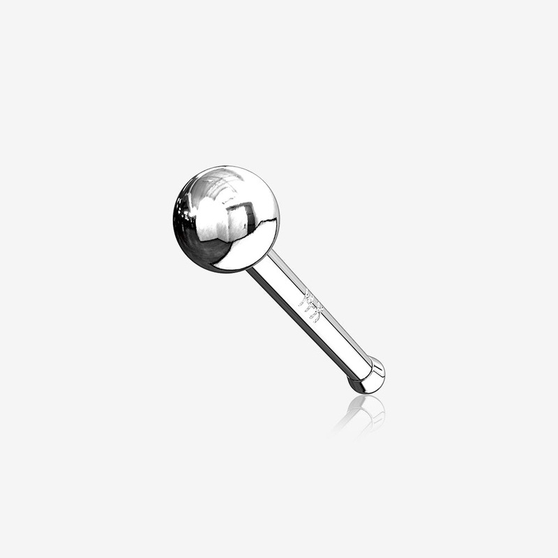 14 Karat White Gold Solid Ball Top Nose Stud Ring Clear/White 20 GA (0.8mm), 1/4″ (6mm)