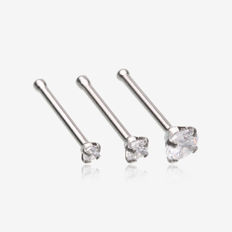 3 Pcs of Assorted Prong Set Sparkle Gem Nose Stud Ring Package
