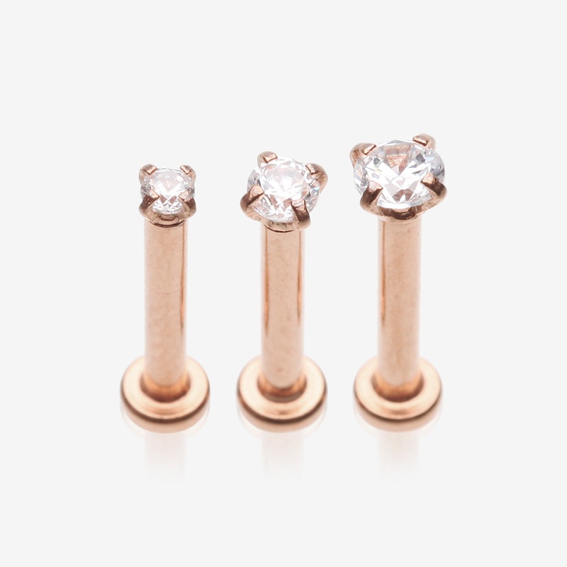 3 Pcs of Assorted Rose Gold Prong Set Sparkle Gem Steel Micro Labret Package