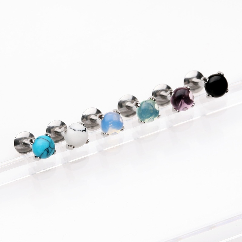 6 Pcs of Prong-Set Stone Top Internally Threaded Labret Package 16 GA (1.2mm), 1/4″ (6mm)