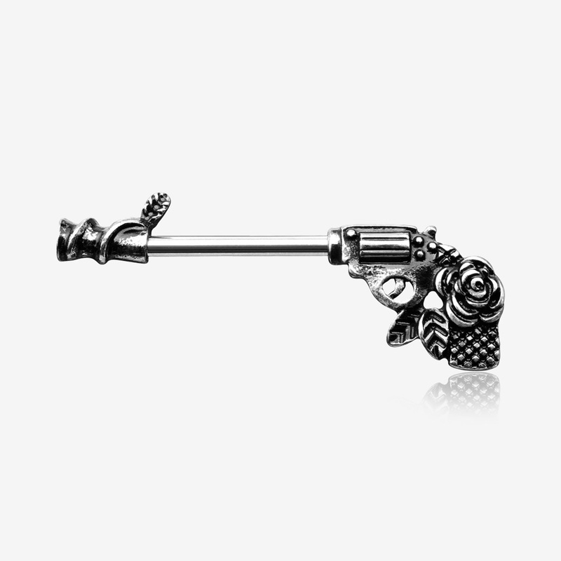 A Pair of Antique Rose Vine Pistol Gun Nipple Barbell 14 GA (1.6mm), 1/2″ (12mm)