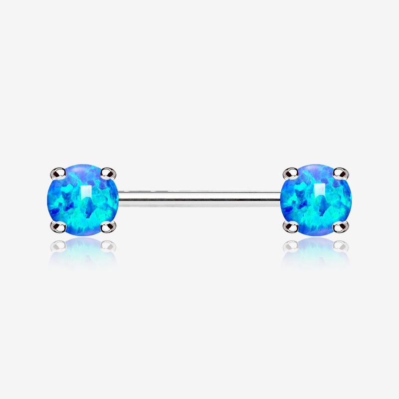 A Pair of Fire Opal Prong Set Sparkle Nipple Barbell 14 GA (1.6mm), 1/2″ (12mm), Gem: 5mm