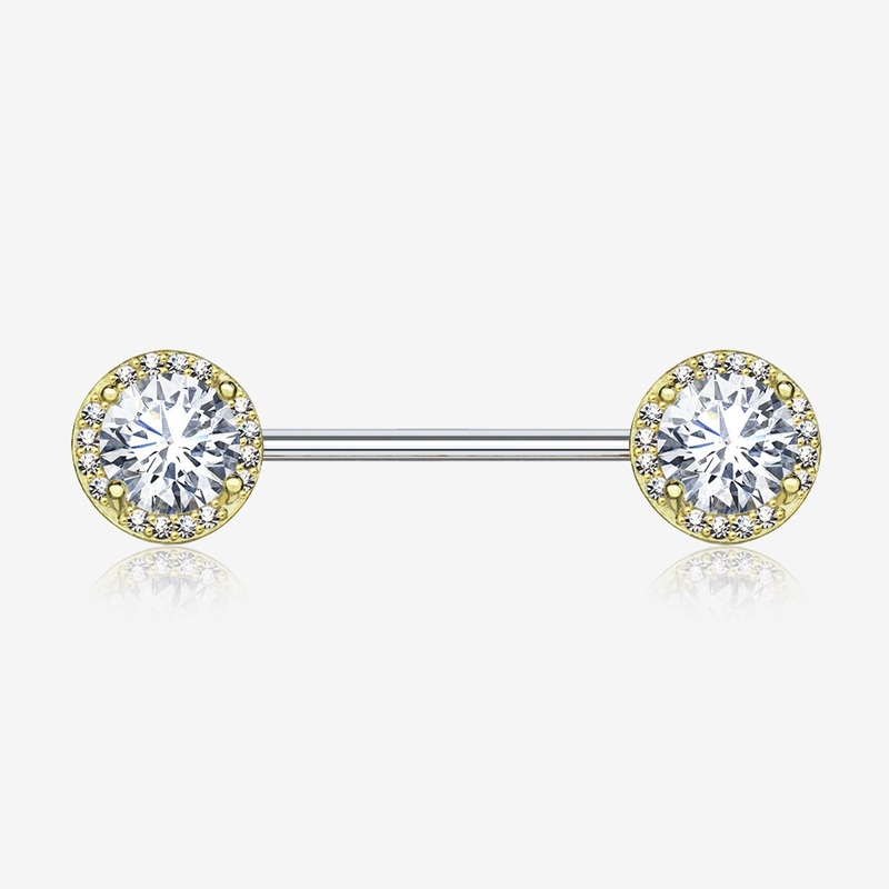 A Pair of Golden Brilliant Multi-Gem Sparkle Nipple Barbell 14 GA (1.6mm), 1/2″ (12mm)