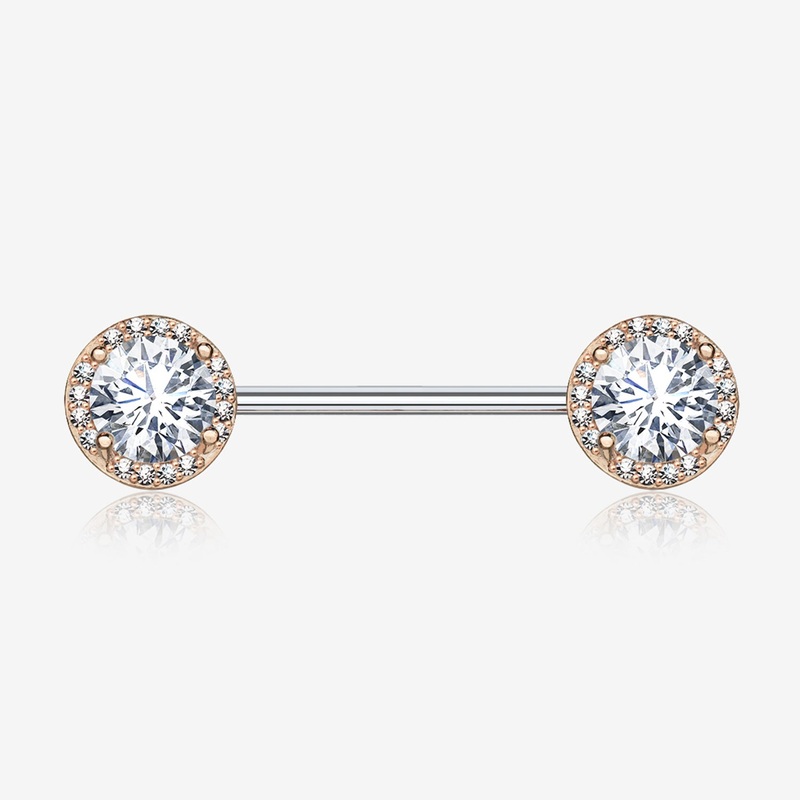A Pair of Rose Gold Brilliant Multi-Gem Sparkle Nipple Barbell 14 GA (1.6mm), 1/2″ (12mm)