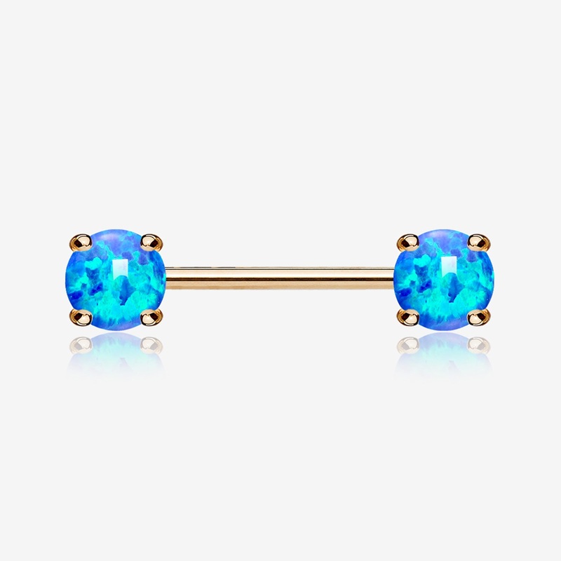 A Pair of Rose Gold Fire Opal Prong Set Sparkle Nipple Barbell 14 GA (1.6mm), 1/2″ (12mm), Gem: 5mm