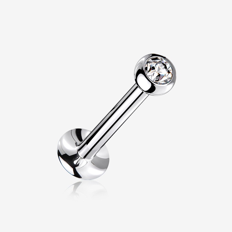 Basic Gem Ball Top Threadless Push-In Steel Labret 20 GA (0.8mm), 1/4″ (6mm), Gem: 1.5mm