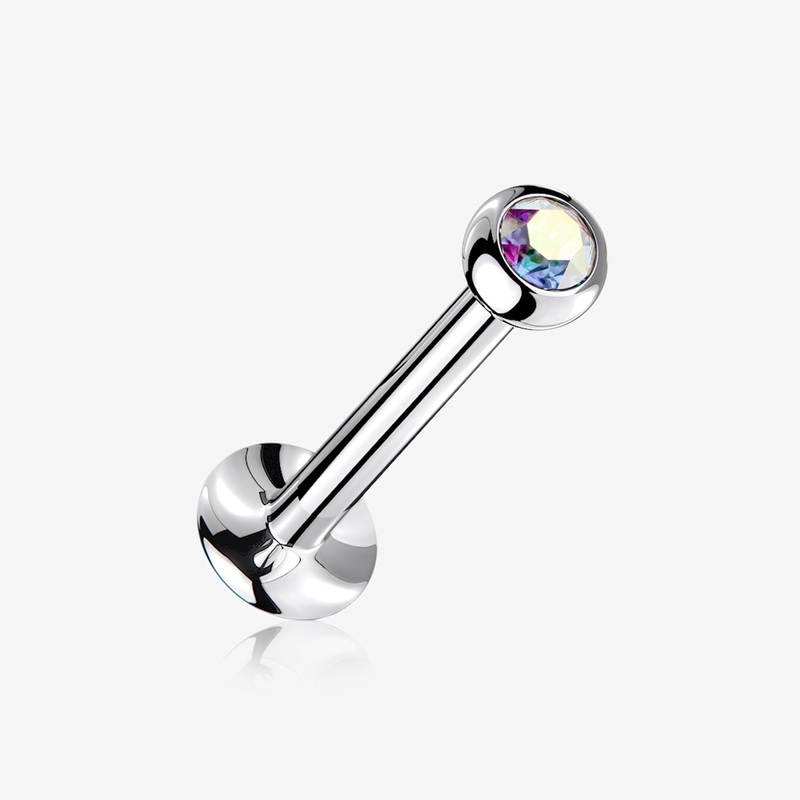 Basic Gem Ball Top Threadless Push-In Steel Labret 20 GA (0.8mm), 5/16″ (8mm), Gem: 2mm